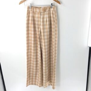 Princess Polly Women Pants Brown White Plaid Wide Leg Sz 4